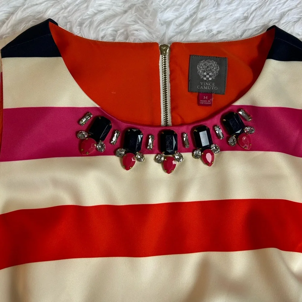 VINCE CAMUTO Sleeveless Shift Dress with Embellished Neckline Size 14 b16 - Picture 6 of 8